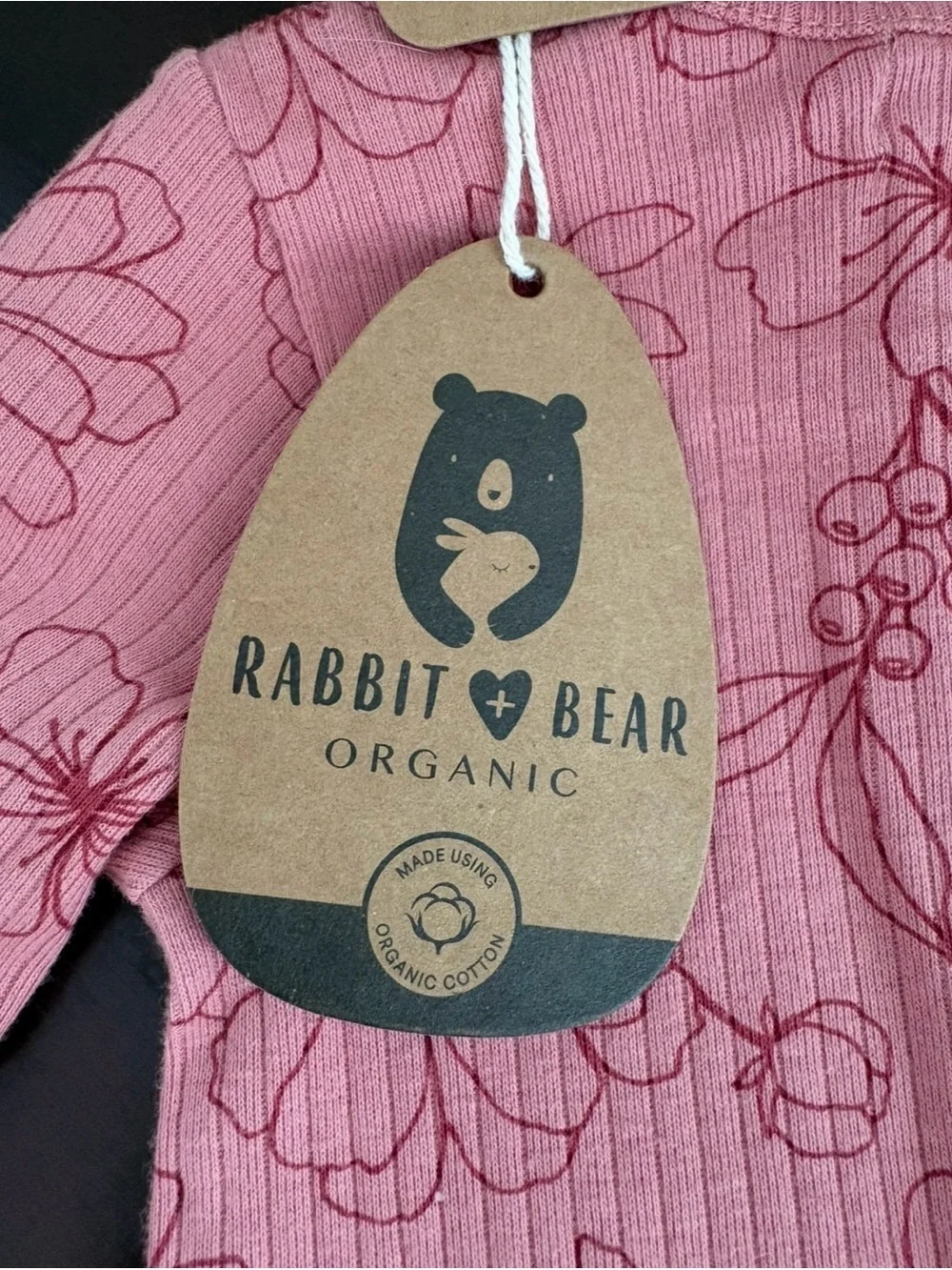 Organic Cotton 2 Piece Set Rabbit+Bear Pink Floral Footsie Pajamas & Bow